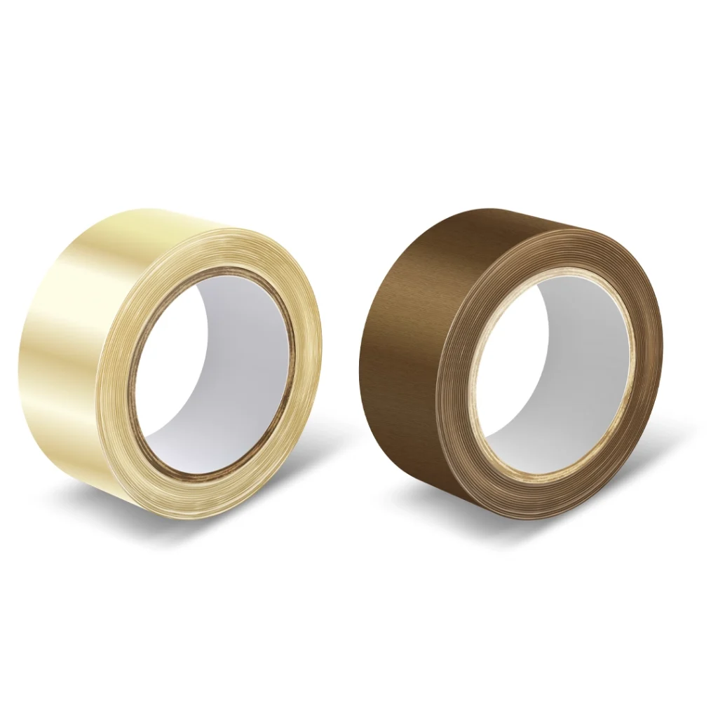 Cintas de embalaje transparente y café